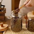 thumbnail image 3 of Frasco de vidrio con tapa de madera y cuchara, 20.3 oz, contenedor para almacenar alimentos, tarro para café, contenedor para posos de café, recipiente de vidrio para almacenar alimentos (1 paquete), 3 of 5
