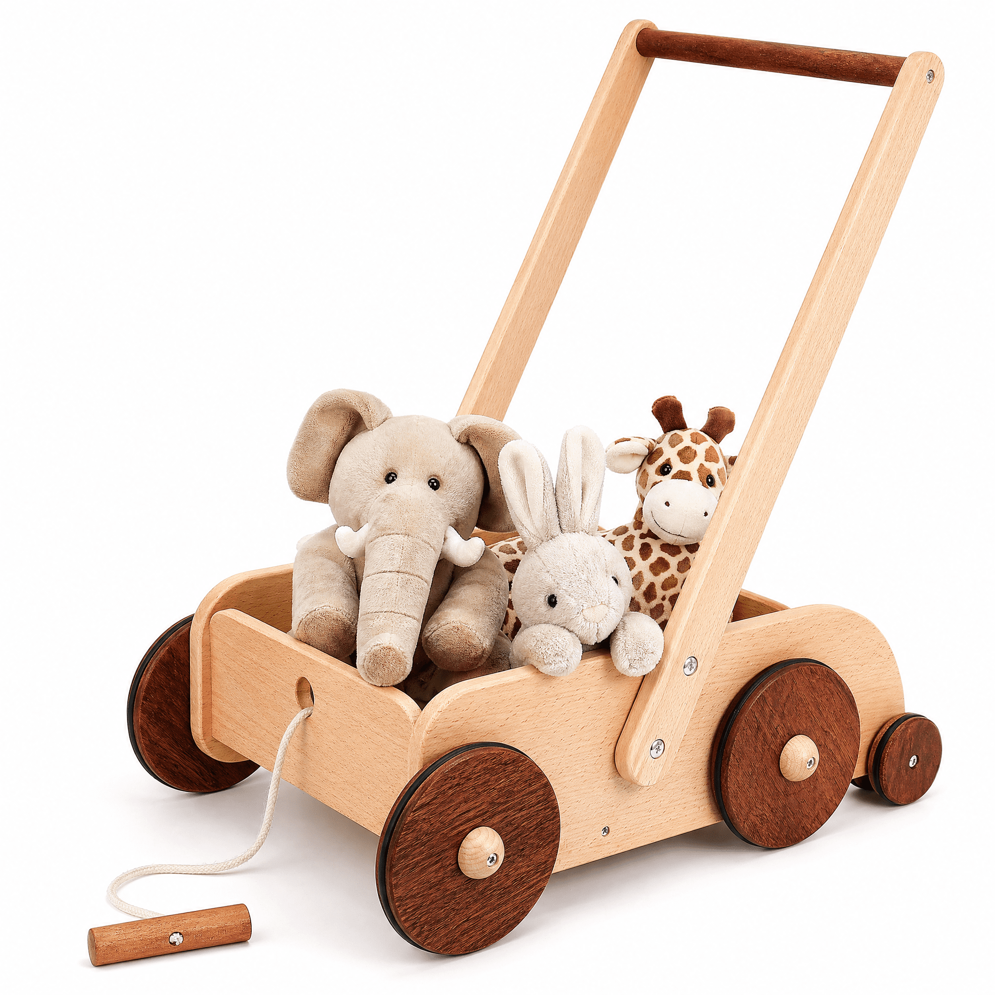 Woodtoe Wooden Baby Walker, Adjustable Speed Anti-Rollover Push Walker Toy for Babies Learning to Walk, Natural Wood Toddler Push and Pull Baby Walker Wagon Gift for Boy Girl 1 2 3(Patent Protection)