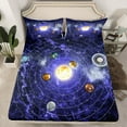 thumbnail image 2 of Outer Space Fitted Sheet King Universe Themed Bed Sheets Set Teens Solar System Sheet Set, Purple Galaxy Starry Sky Flat Sheet Outer Planet Print Bedding Set 4 Pcs, 2 of 4