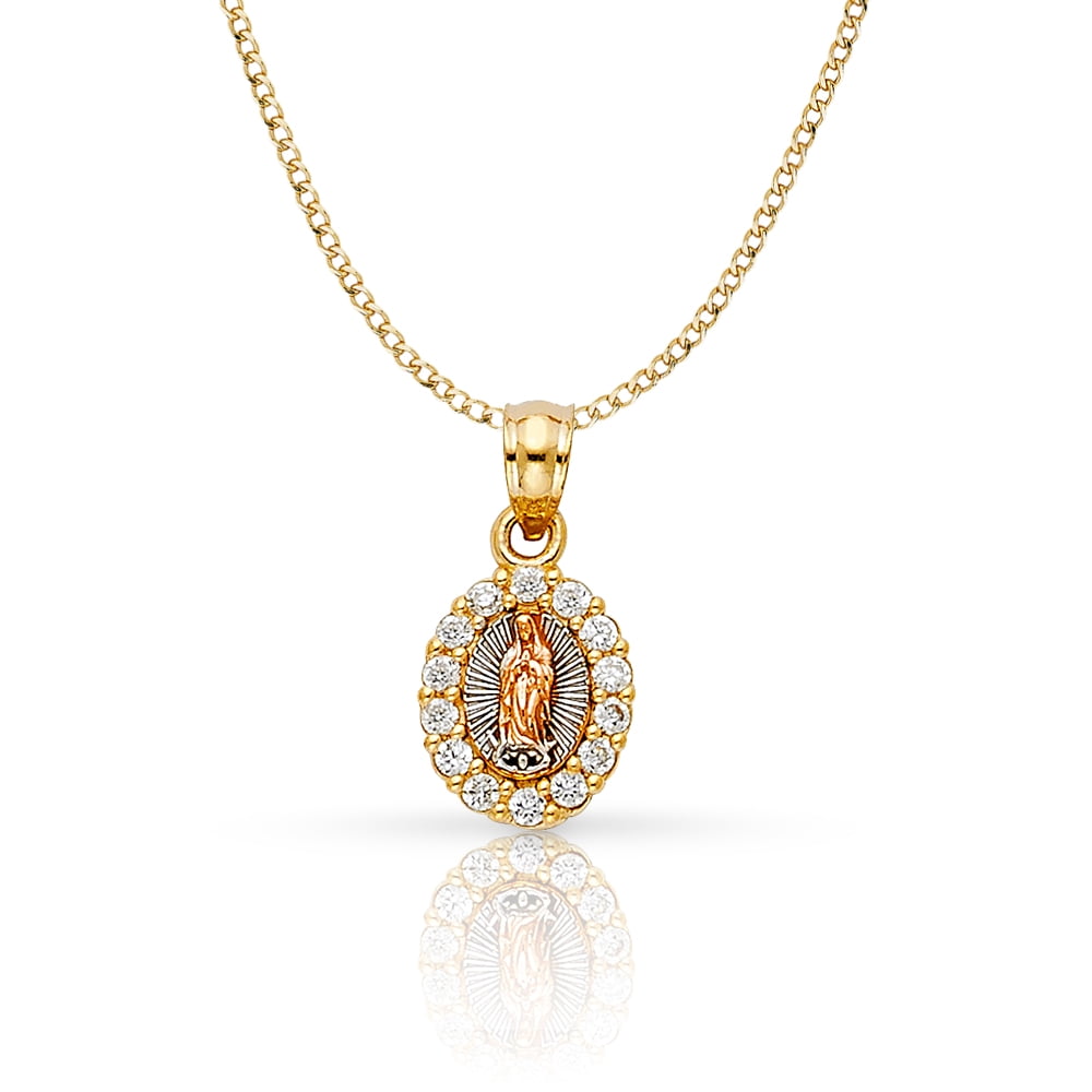 Ioka-14K Tri Color Gold Our Lady of Guadalupe Cubic Zirconia CZ Charm ...