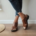 thumbnail image 4 of CQONEPT Womens Wedge Sandals Dressy Summer Beaded Flower Rhinestone Flat Sandals Dress Flat Shoes Comfortable Bohemian Elastic Ankle Strap Beach Walking Sandals for Women Brown Size 4.5, 4 of 6