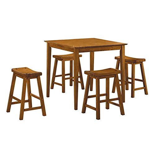Homelegance HO- 5 Piece Saddleback Dinette Set, Oak-Sand-Thru Finish, One Size