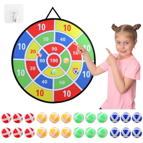 29" Kids Dart Board Game Set,Large Dart Board Toys with 24 Sticky Balls,Sticky Dart Board Indoor Outdoor Sport Fun Party Game Toys for Kids Boys Girls Ages 3 4 5 6 7 8 9 10
