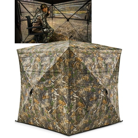 XSF Hunting Blind See Through with Carrying Bag 2-3 Person Pop Up Ground Blinds 270 Degree 300D Portable Resilient Hunting Tent for Deer & Turkey Hunting (Camouflage)