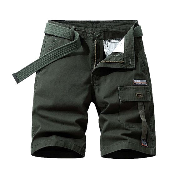 HOOMEUMY Men's Summer Cargo Shorts Straight Fit Bermuda Knee Length Shorts with Belt Solid Multi-Pockets Green XL