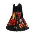 thumbnail image 3 of Enwejyy New Arrival Halloween Women Lace Pullover Cartoon Print V-Neck Long Sleeve Halloween Dress, 3 of 4
