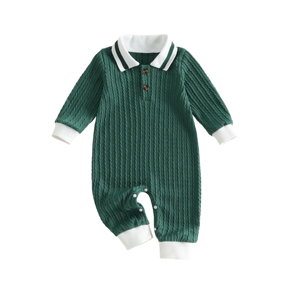 Cjfdfy Cute Baby Boy Spring Fall Winter Clothes Bewborn Baby Boy Going Home Outfit 0 3 6 12 18 Months Textured Collared Romper Long Sleeve Half Button-up One Pieces Jumpsuit