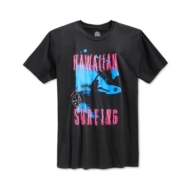 Maui Sons playera gr?fica de surf hawaiano para hombre, negro