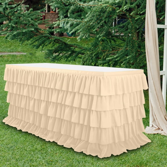 9FT Colorful Spandex Tablecloth, 5 Tier Wrinkle Free Pleated Tablecloth Cover, 275x76cm Table Cloths Cover Desk Skirt, Thick Rectangle Table Cover, Pretty Party Tablecloth for Party, Banquet, Wedding