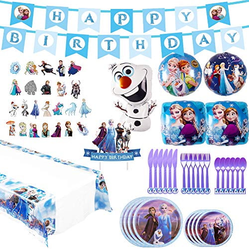 birthday party supplies set 82pcs birthday decorations 10 kids birthday theme party includes happy birthday banner tablecover plates knives spoons forks cake toppers foil balloons walmart com