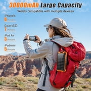 OWNTECH 30000mAh Solar Power Bank Portable Charger with 4 Cables & 3 USB Ports, Wireless Charger with LED Light, Compatible with iPhone, Android, for Camping, Hiking, Black Orange