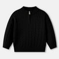 thumbnail image 2 of KPOPLK Boys Sweater Quarter Zip Up Chunky Knit Mock Neck Warm Pullver Kids Knitwear(6-7 Years,R2-Black), 2 of 5