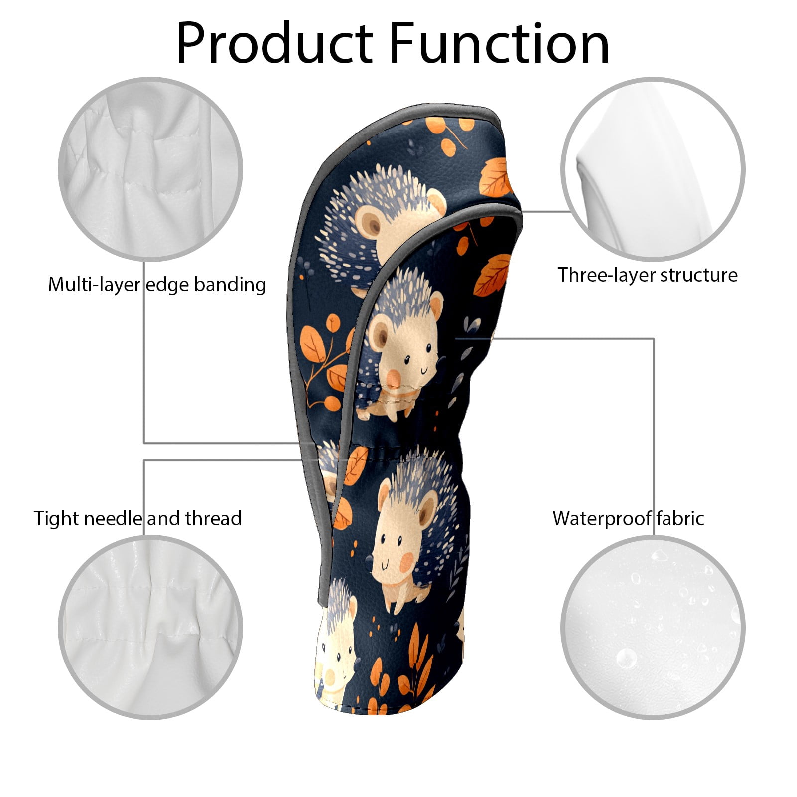 Golf Club Covers PU Leather Waterproof Head Covers for Fairway Woods Hybrids Dark Hedgehog