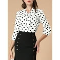 thumbnail image 5 of INSPIRE CHIC Women's Printed Elastic Cuff Bow Tie Neck Blouse M White, 5 of 8
