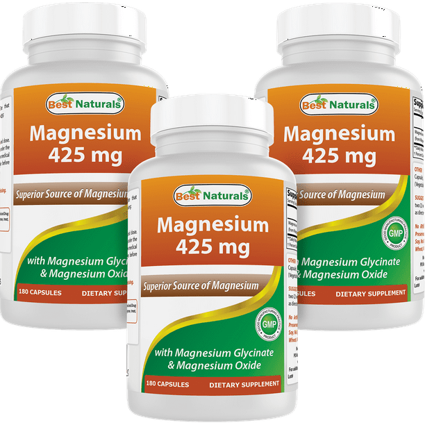 3 Pack Best Naturals Magnesium Glycinate 425 mg 180 Vegetarian Capsules