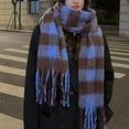 thumbnail image 4 of Duoif Scarf for Women, Women Woven Knitted Scarf with Colourful Check Pattern and Long Thick Fringes Warm Winter Shawl Scarf Blue, 4 of 4