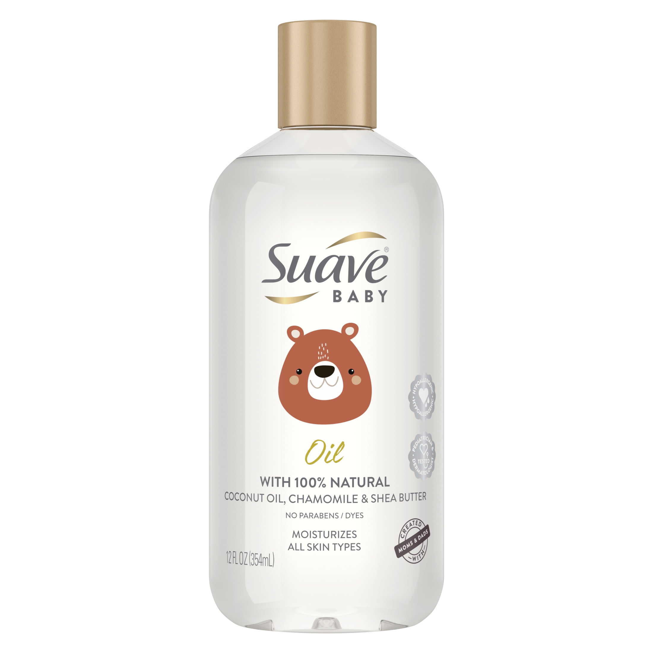 (4 pack) Suave Baby Moisturizing Baby Oil with Coconut Oil, Chamomile & Shea Butter, 100% Natural, 12 oz
