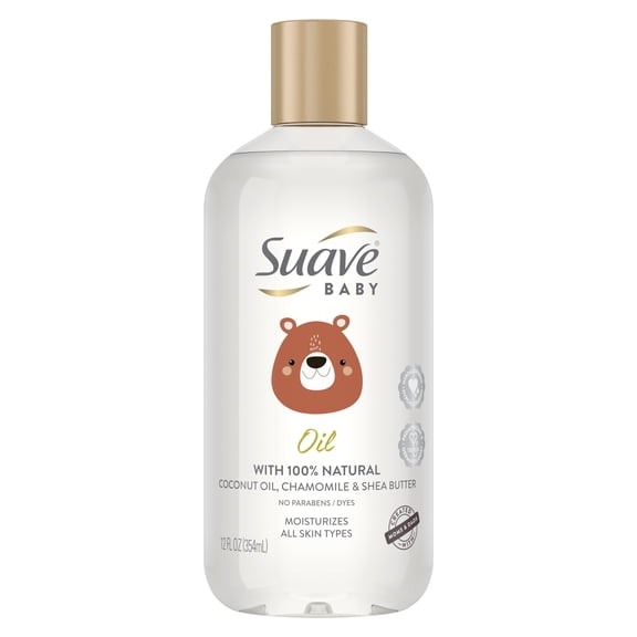 Suave Baby Moisturizing Baby Oil with Coconut Oil, Chamomile & Shea Butter, 100% Natural, 12 oz