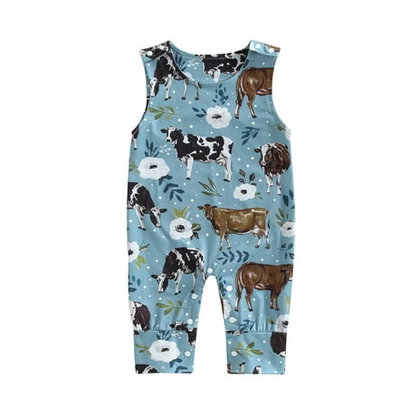 

jaweiwi Baby Toddler Girls Jumpsuit 0 3M 6M 12M 18M Sleeveless Crew Neck Cow/Horse Print Summer Pants Romper for Casual Daily