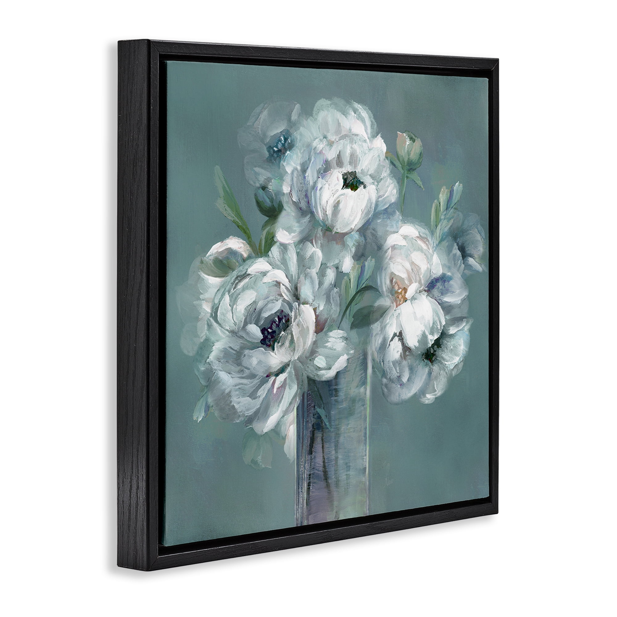 Stupell Industries White Peony Impression in Vase Black Framed Floater Canvas Wall Art, design by Nan