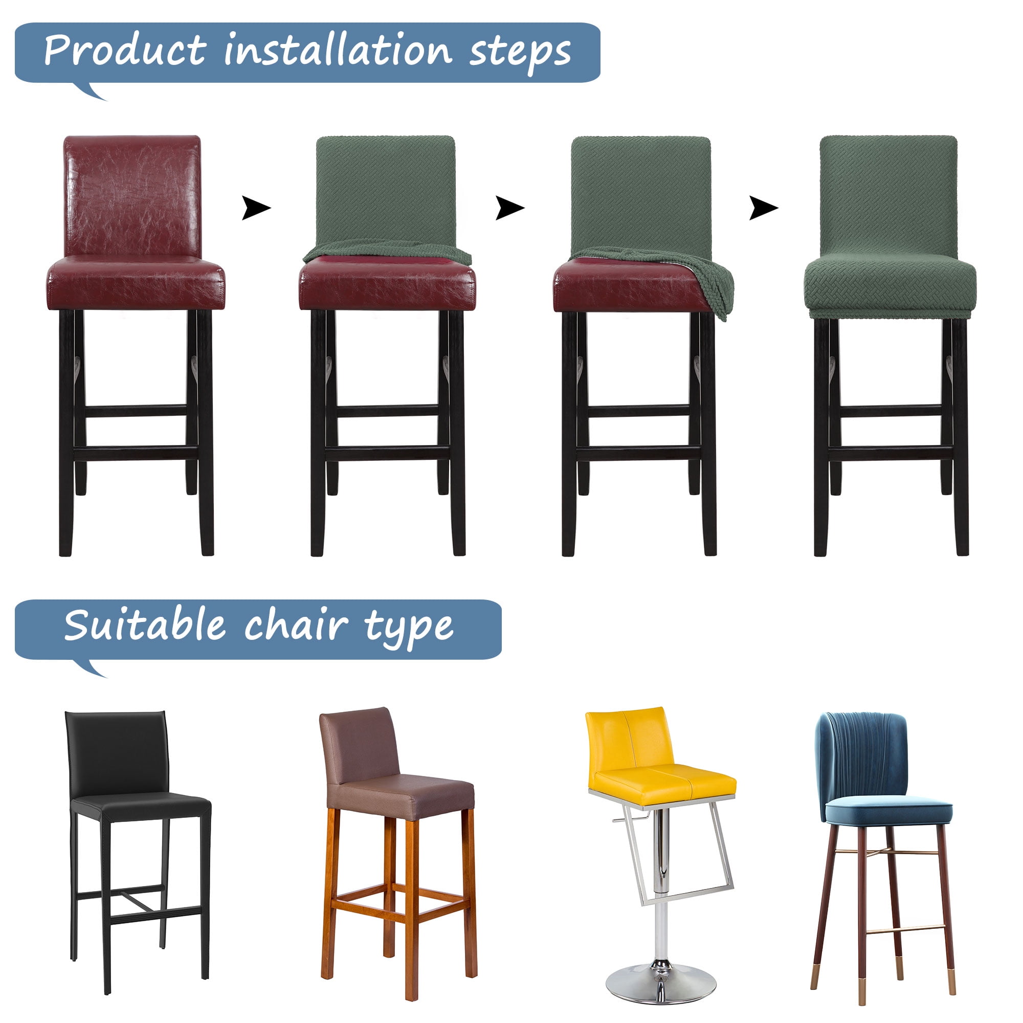 Unique Bargains Bar Stool Covers for Bar Counter Short Back Chair Slipcovers Dark Cyan 4 Pcs