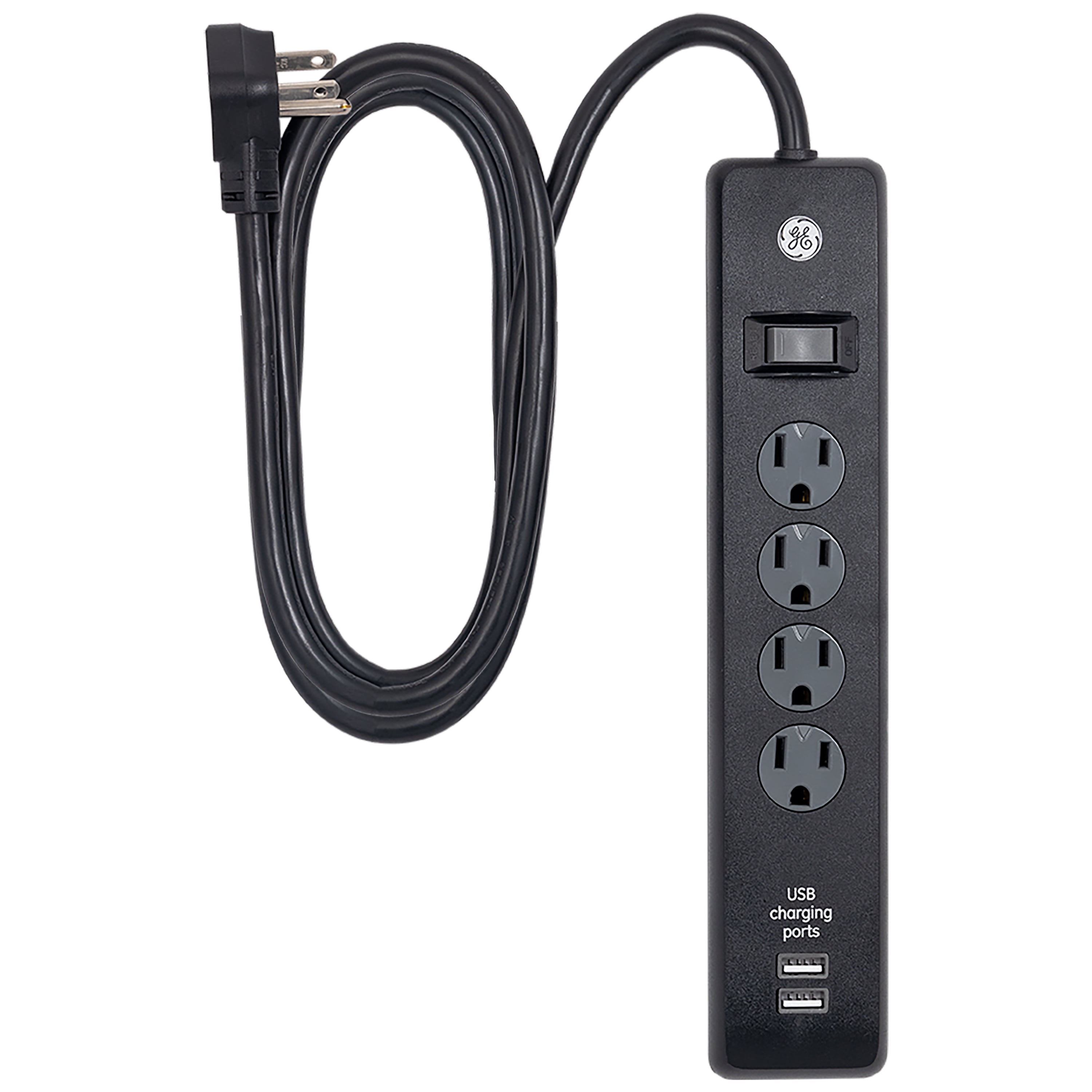 GE 4Outlet, 2USB Surge Protector, 6ft., Black 37465