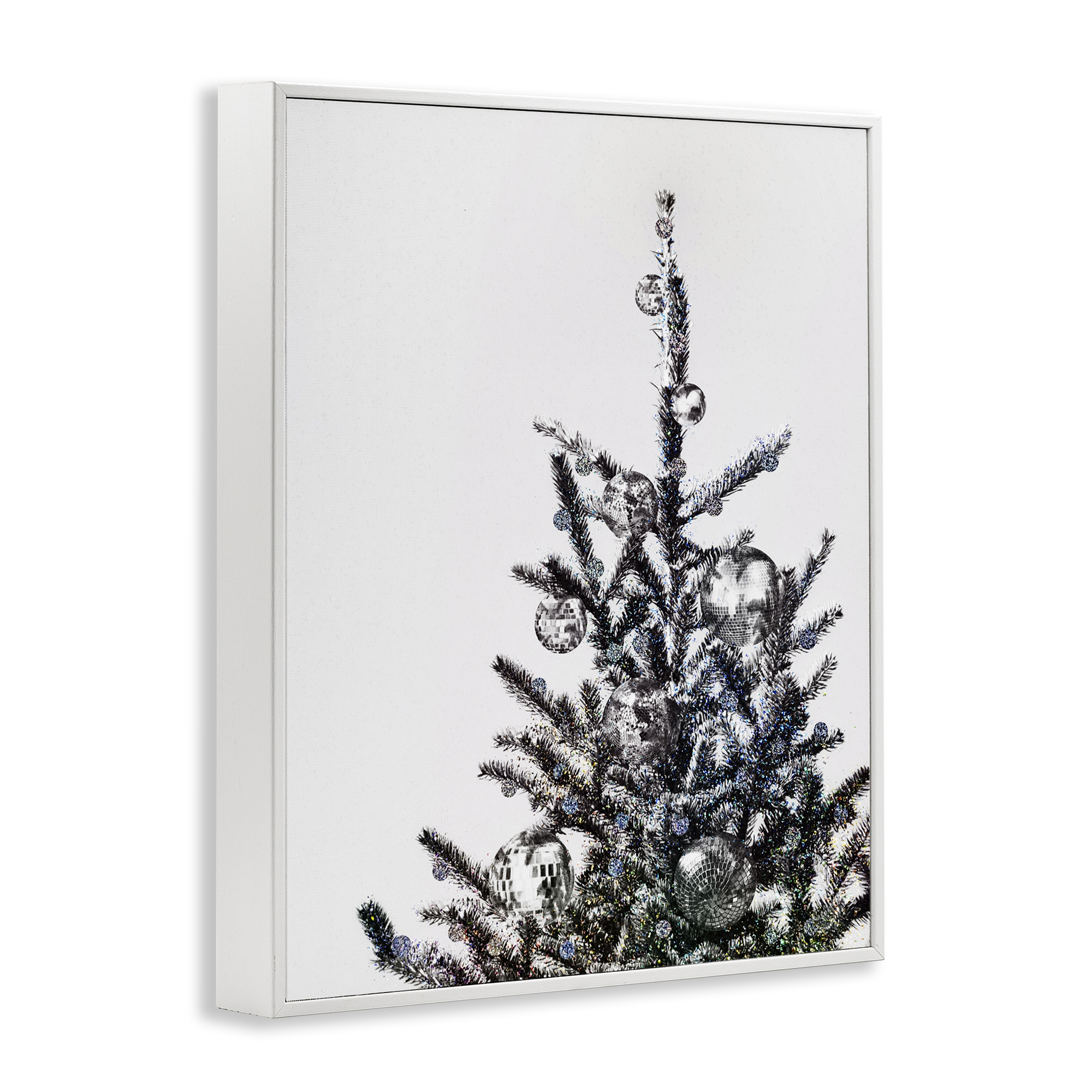 Stupell Industries Christmas Tree Disco Balls Holiday Painting White Framed Art Print Wall Art, 11 x 14