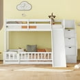 thumbnail image 2 of Bellemave Twin Over Full Bunk Bed with Slide and Stairs, Wood Low Bunk Bed with Fence and Door, Floor Bunk Bed Twin Over Full Size for Teens（White), 2 of 8