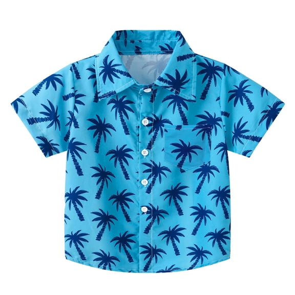 Wxirdiow Beach Shirts for Kids Boys Hawaiian Shirt Kids Summer Short Sleeve Button Down Beach Tropical Shirts Sky Blue Size,7-8 Years