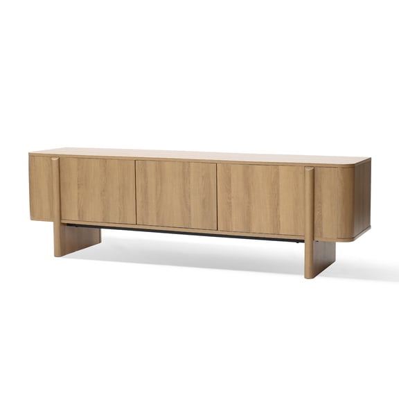 LuxenHome 63" Modern TV Stand for TVs up to 68", Oak Media Console, 3-Doors, Entertainment Center with Storage