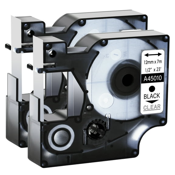 GREENCYCLE 2PK Compatible for DYMO D1 Label Tape 45010 12mm 7m Black on Clear for LabelManager LabelPoint LabelWriter Label Maker