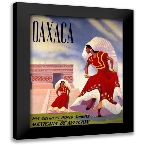 Vintage Mexico Travel Poster 12x14 Black Modern Framed Museum Art Print Titled - Oaxaca, Mexico, Pan American