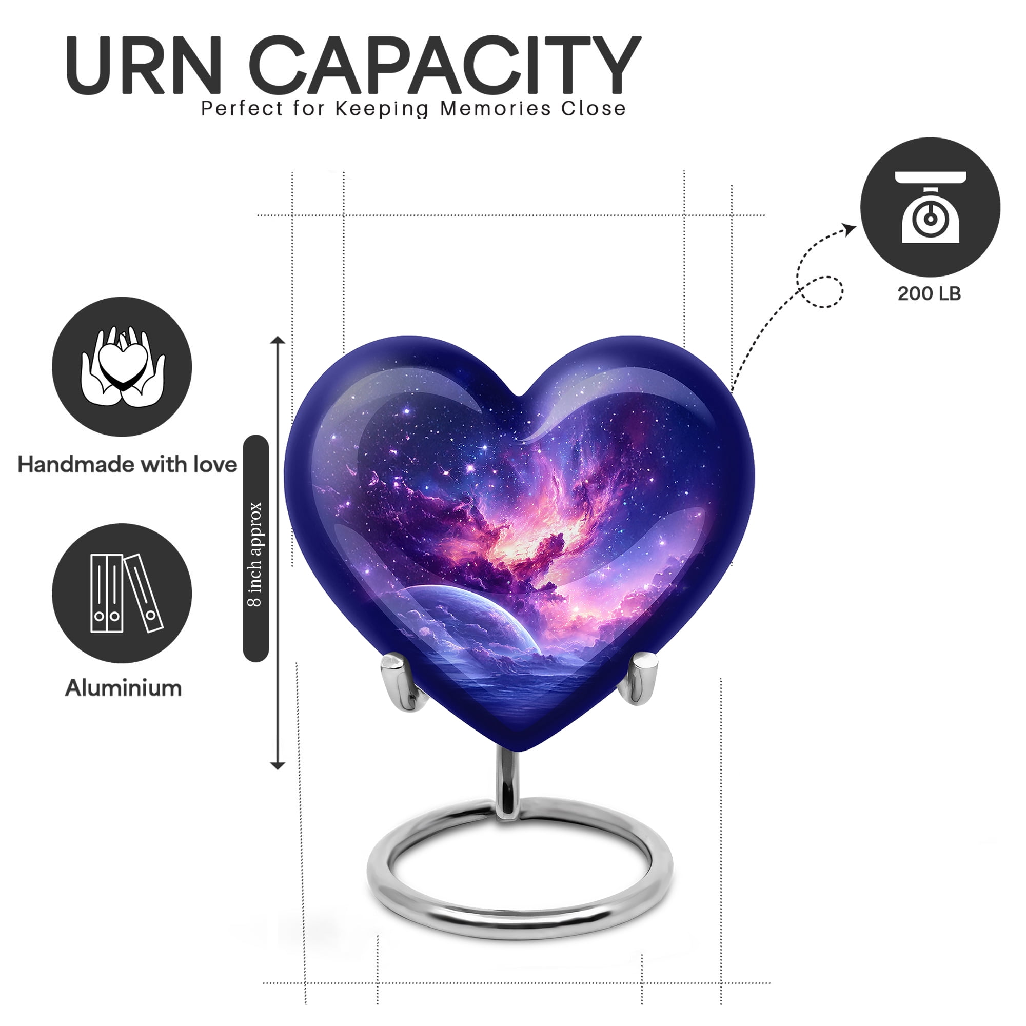 Yatskia Purple Star Galaxy Large Cremation Urns for Human Ashes Adult Mom and Dad, Burial Urn for Adult Ashes, (Heart Large, 8 Inch)