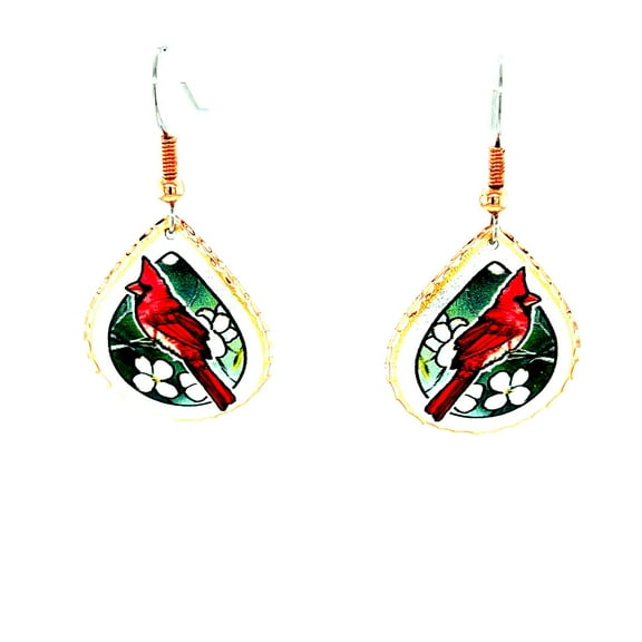 Artisan Handcrafted Copper Red Cardinal Bird Earrings for Women - Birds Drop Dangle Earrings Teardrop Bird Lovers Earrings, Bird Jewelry