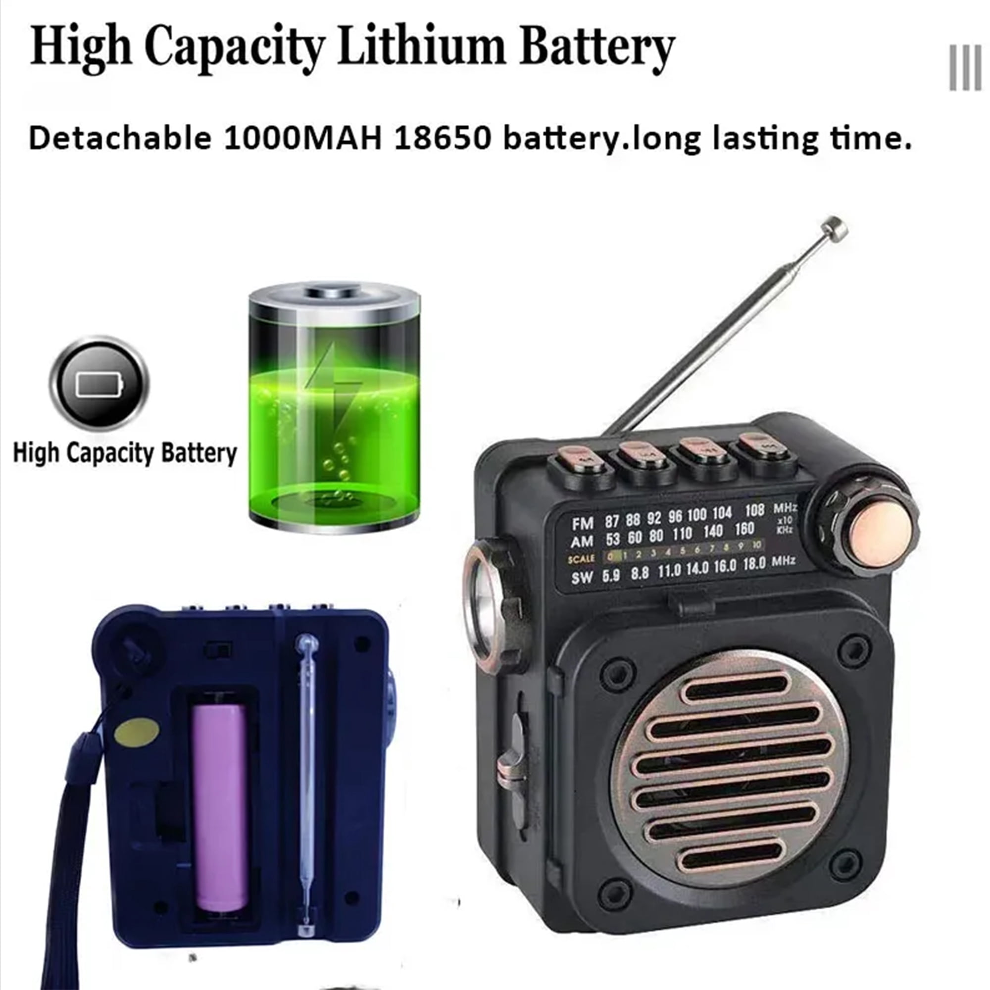 Portable Radio FM AM SW, Bluetooth Retro Radio, Handheld Transistor Radio with Bright Torch Light, Analog Tuning Knob, Vintage Decor Radio Support TF Card, USB Charging, Gifts for Friends Family