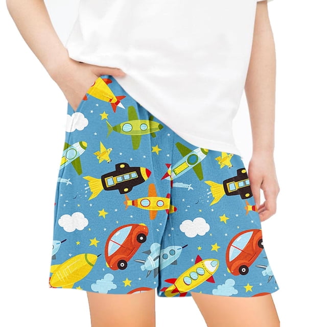 Odeerbi 5-14 Años Niños Niñas Verano Coche Imprimir Pantalones Cortos Entrenamiento Athletic Sports Shorts Lindo Transpirable Pantalones Cortos Sueltos Con Bolsillos