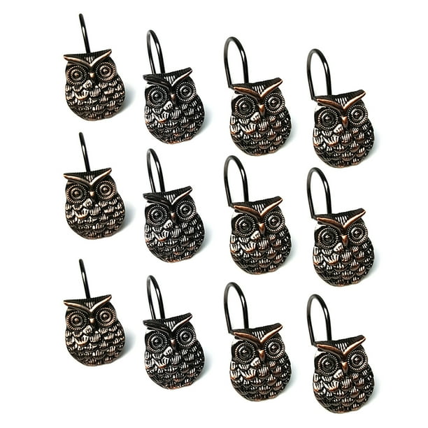 Ganchos de cortina de ducha de bronce búho anillos de aleación de zinc ganchos de cortina de ducha de metal de fácil deslizamiento 12 Piezas Inevent HA0135-00B