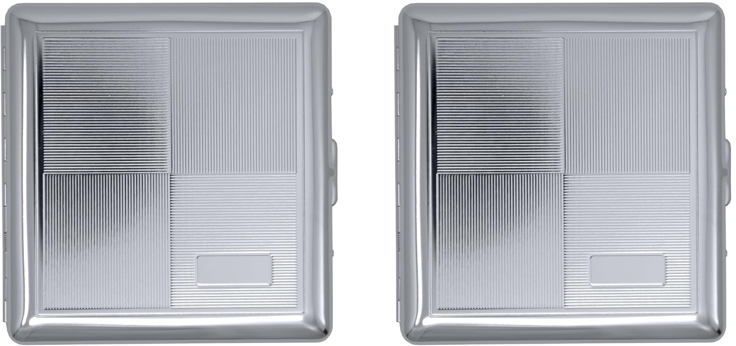Set of 2 Compact Metal-Plated King Size Cigarette Case & Stash Box (Silver Four Square)