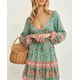thumbnail image 3 of Vestido corto elegante con estampado floral morado de algodón de TEELYNN para mujer, manga larga, cuello en V, estilo bohemio, para otoño, 2020, 3 of 5