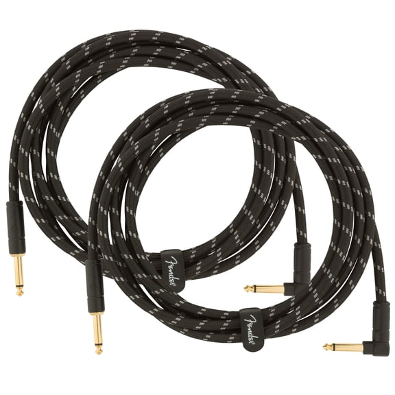 Fender 10-Foot Deluxe Instrument Cable, Straight-Angled, Black Tweed - 2 Pack
