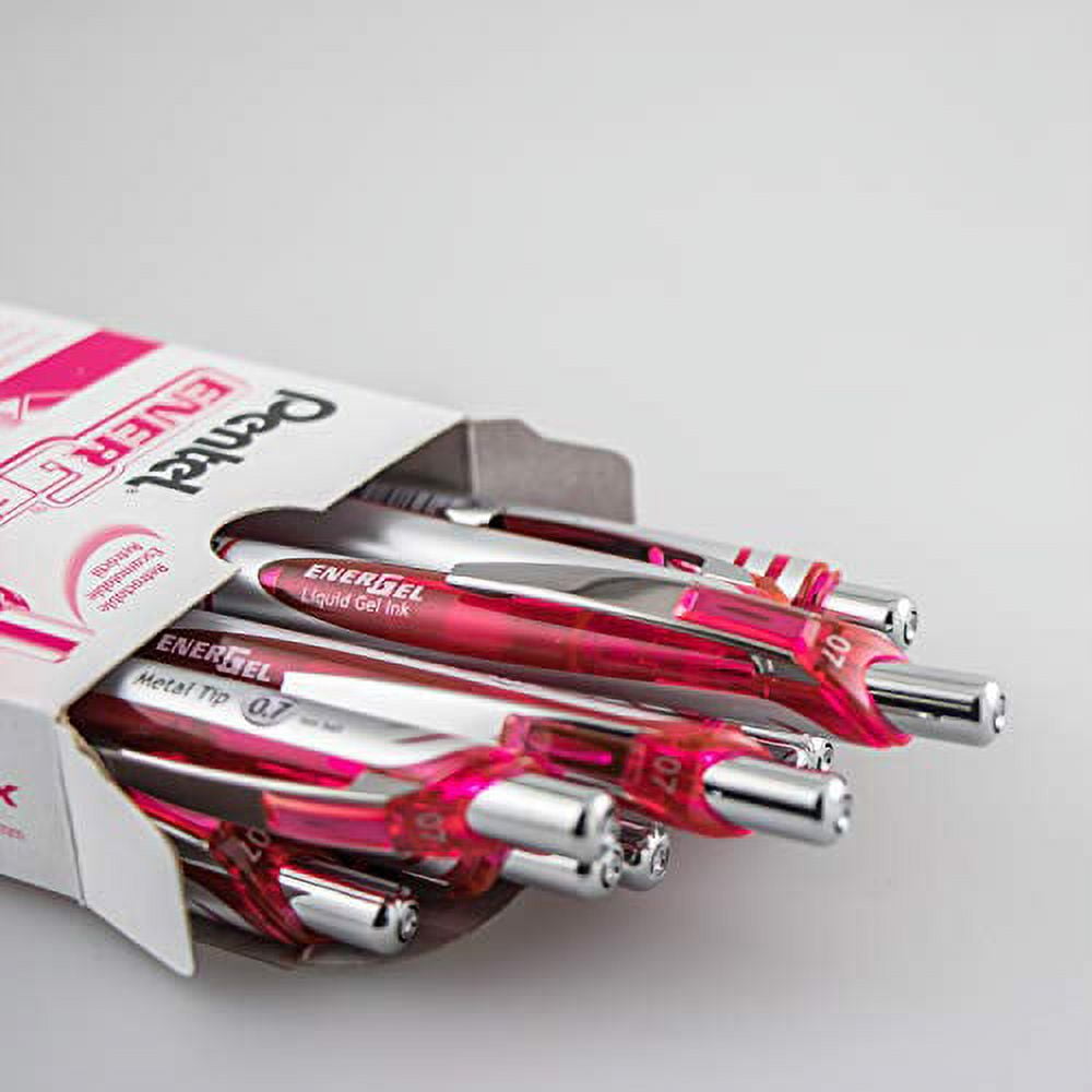 EnerGel RTX Retractable Liquid Gel Pen, Medium Line, Metal Tip, Pink Ink, 12 Count