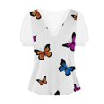 thumbnail image 3 of Gibobby Camiseta con cuello en V para mujer Top manga corta con cuello en V encaje informal con estampado moda para mujer(Blanco,M), 3 of 4
