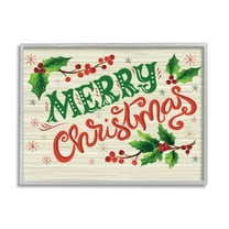 Jovial Merry Christmas Text Holly Berry Botanicals Inspirational Graphic Art Framed Art Print Wall Art