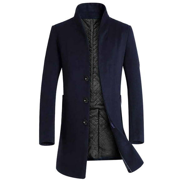 jovati Men Mid-length Slim-fit Woolen Coat With Stand-collar Solid Color Woolen Coat