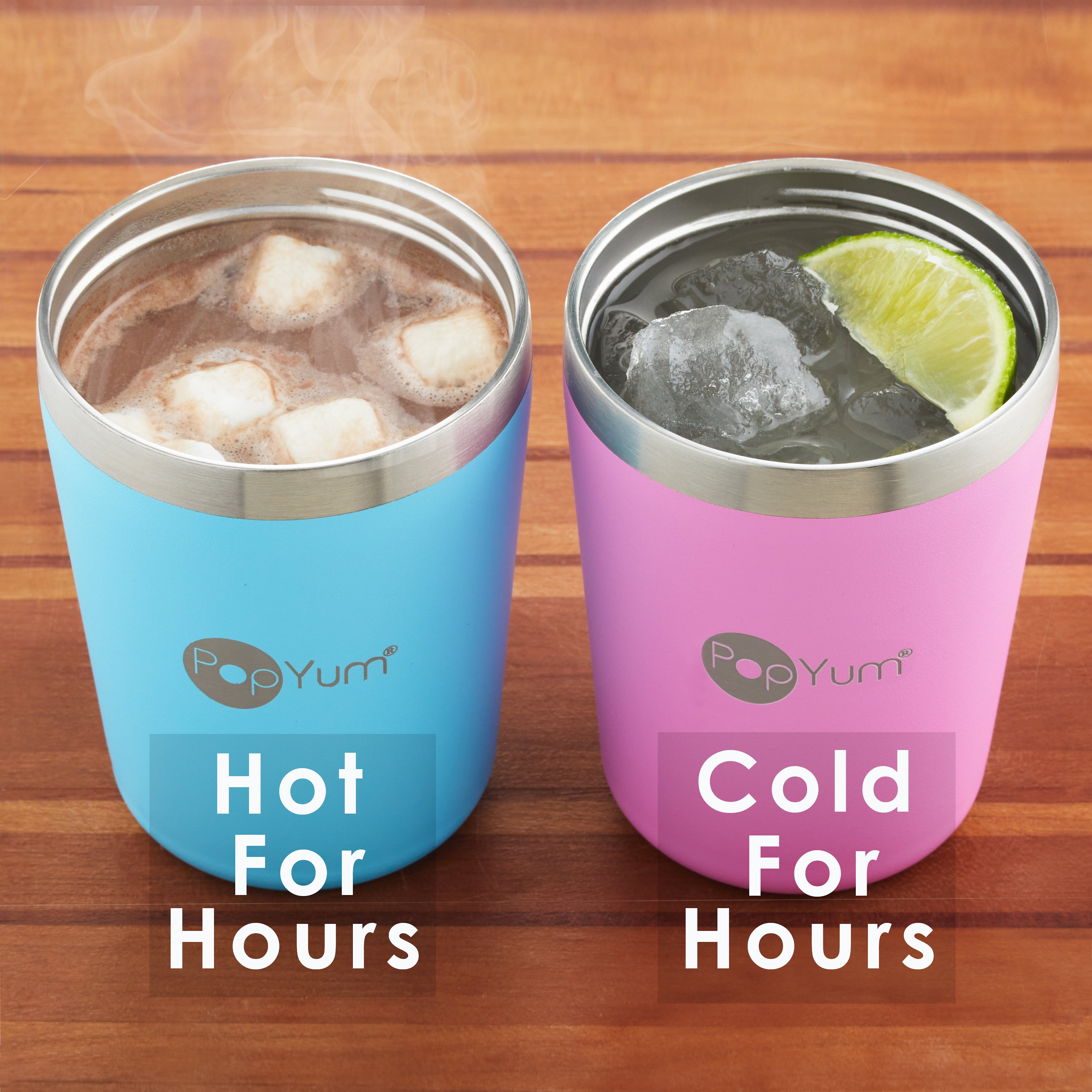 PopYum 9oz Insulated Stainless Steel Kids’ Cups with Lid and Straw, 2-Pack, Orange, Blue