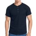 thumbnail image 1 of Birdeem Chemises pour Hommes Couleur Unie Manches Courtes Col Rond Blouses, 1 of 10
