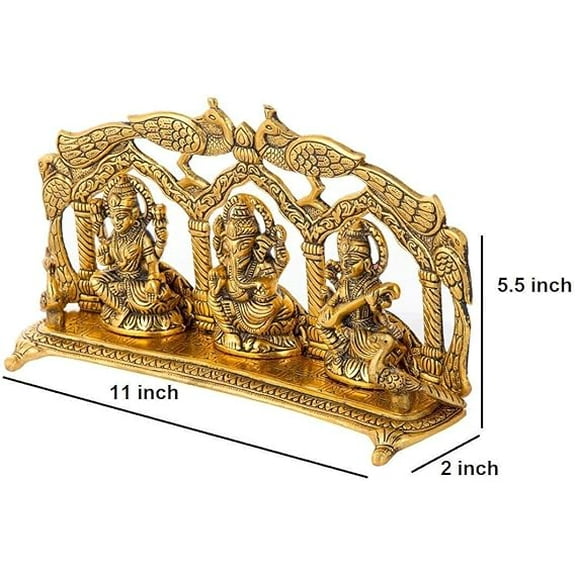 Prince Home Decor & Gifts Metal Laxmi Saraswati Idol Decorative Murti Peacock Frame Metal Statue For Pooja & Your Home, Office, Decorative Showpiece Figurines, Corporate Gift, Golden