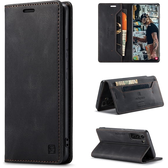 Case for Galaxy S22 Plus 5G, PU Leather Folio Flip Wallet Case with Card Holster Stand Kickstand Magnetic Closure Shockproof Phone Cover for Samsung Galaxy S22 Plus 5G 2022 (Black)