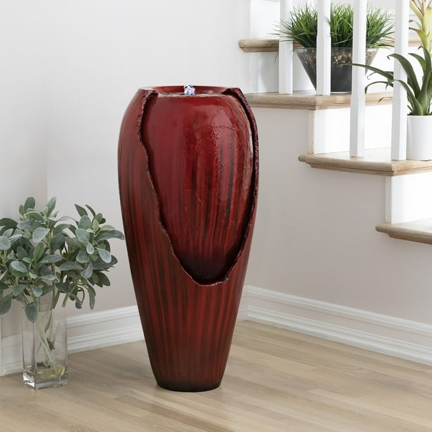 Alpine Corporation 32" Indoor and Outdoor Jar Water Fountain, Red