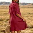 thumbnail image 6 of Byworldtasic Womens Summer Shirt Dress 2026 Ruffle Short Sleeve Button Down Flowy Swing Shift Mini Dresses, 6 of 8